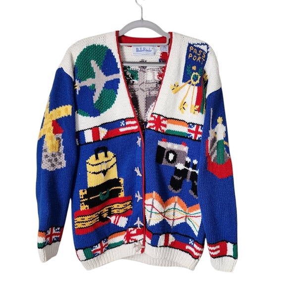 bellepointe Sweaters - BELLEPOINTE x VINTAGE 90's knit travel graphic cardigan sweater M